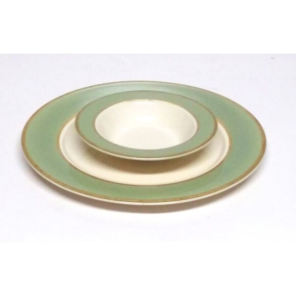 2 pc Taylor Smith & T Classic Heritage Celadon Green Dinner plate & bowl USA VTG - Picture 1 of 13